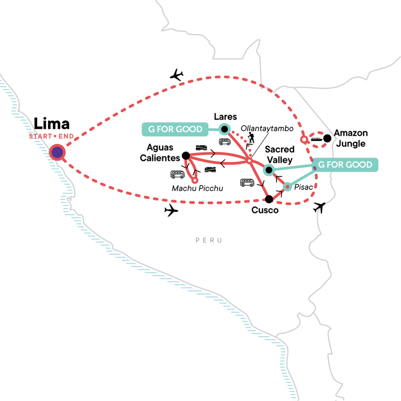 Map of the route for Peru: Lima, the Inca Trail & the Amazon