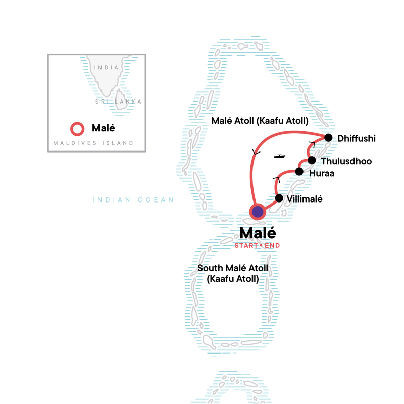 Map of the route for Maldives Island Hopping