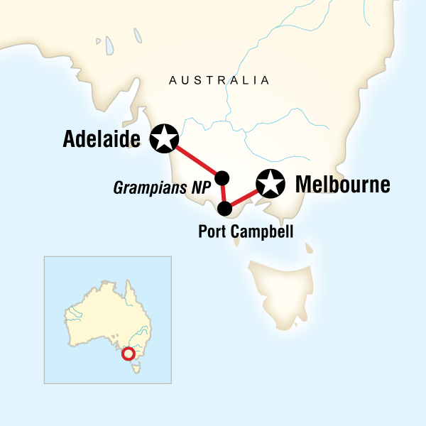 Map of the route for Great Ocean Road East–Adelaide to Melbourne