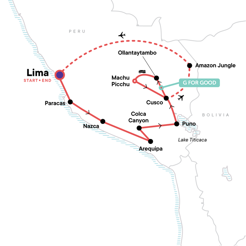 Map of the route for Absolute Peru