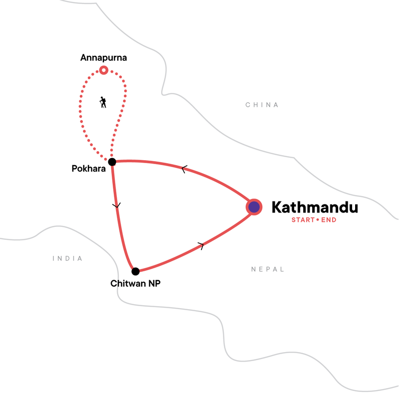 Map of the route for Nepal Adventure