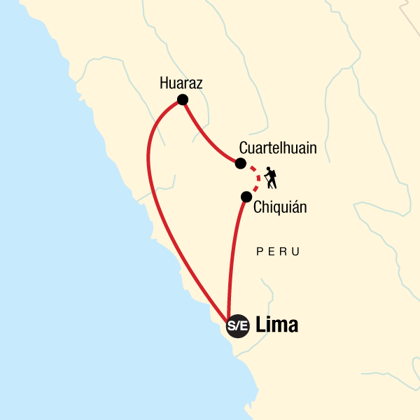 Map of the route for Trekking the Huayhuash Circuit