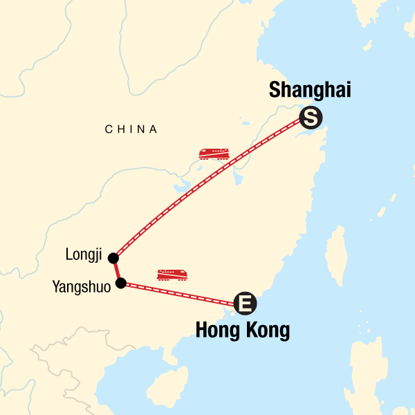 Map of the route for Classic Shanghai to Hong Kong Adventure