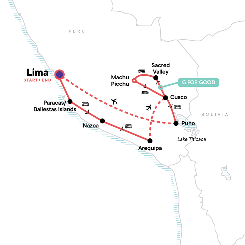 Map of the route for Upgraded Peru Explorer