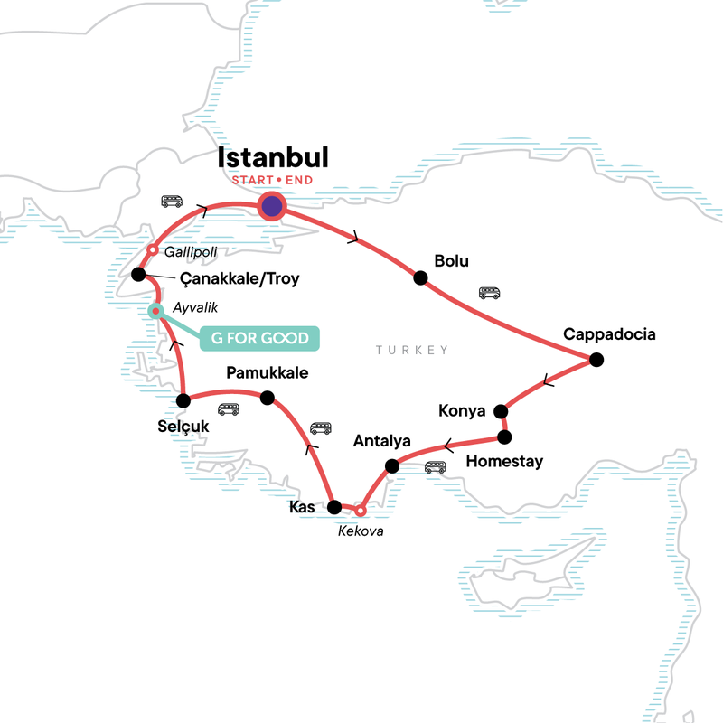 Map of the route for Absolute Turkey