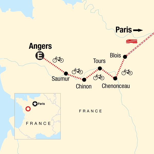 Map of the route for Loire Valley Cycling