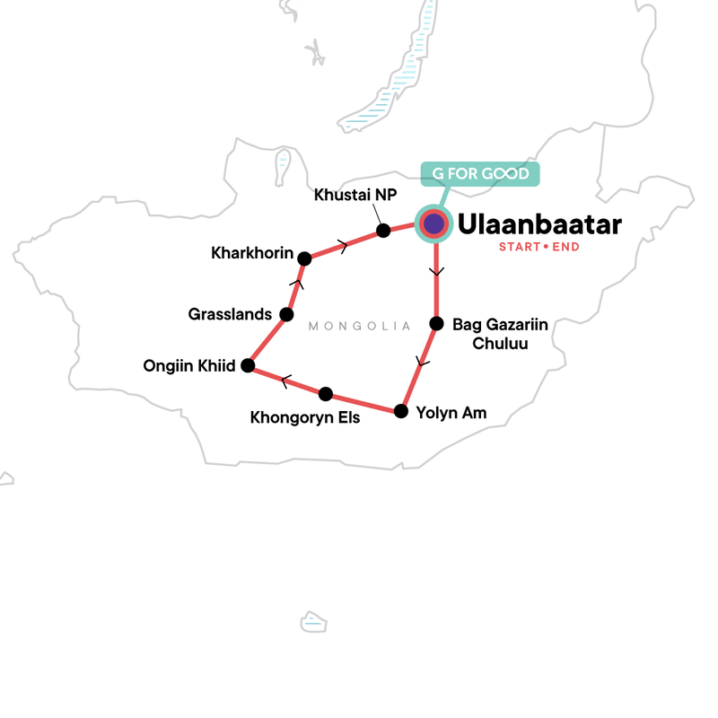 Map of the route for Mongolia Encompassed: Naadam Festival