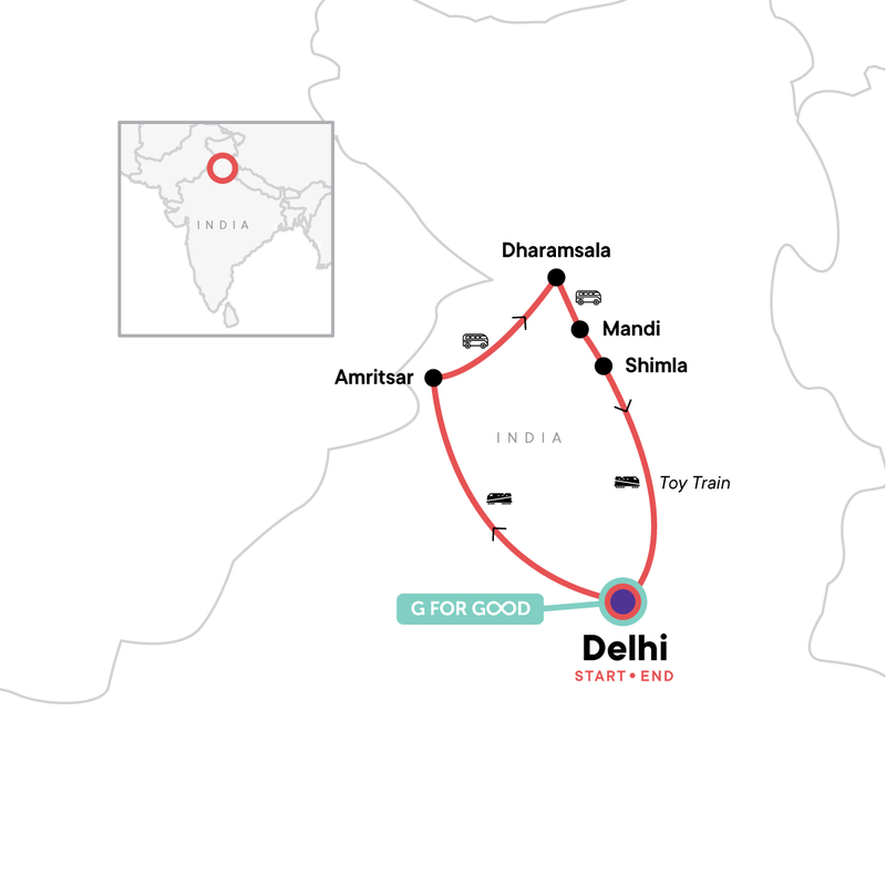 Map of the route for Northern India by Rail