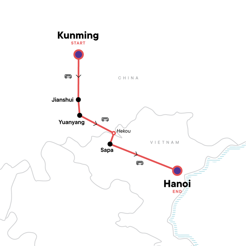 Map of the route for China to Vietnam: An Overland Adventure