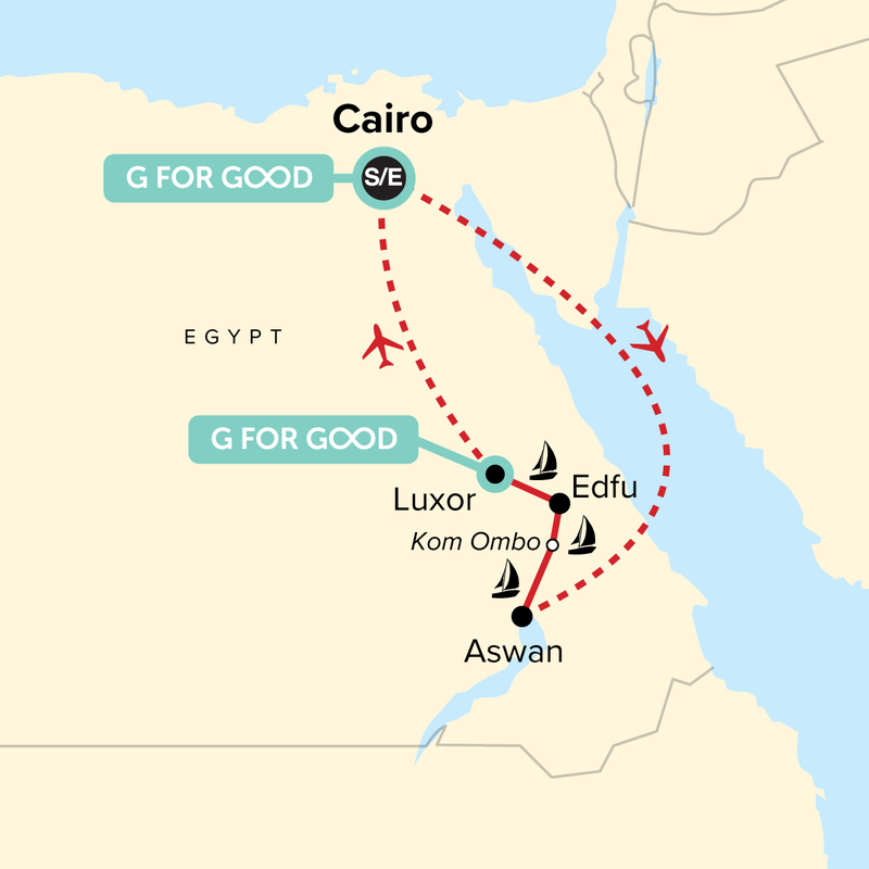 Map of the route for Egypt Family Journey: Ancient Pyramids and the Mighty Nile