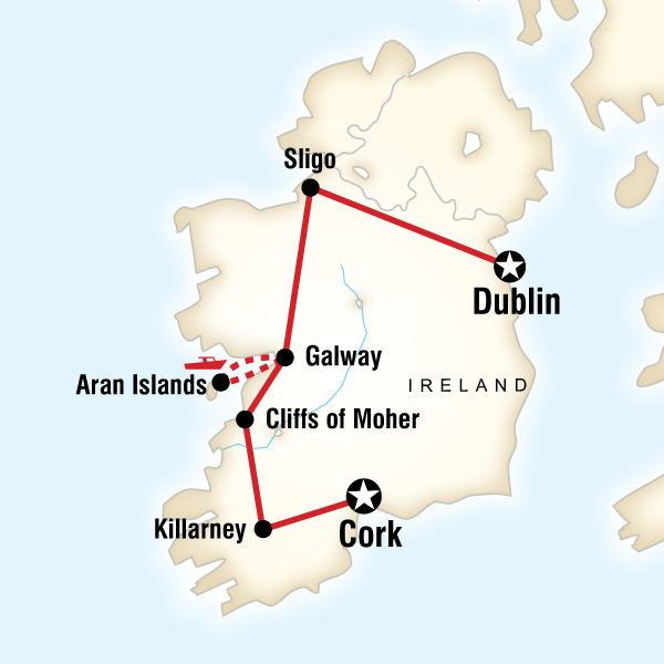 Map of the route for Highlights of Ireland