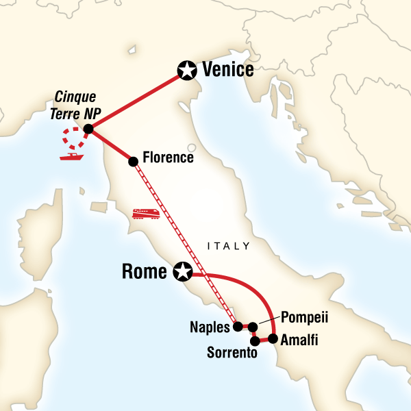 Map of the route for Journeys: Iconic Italy