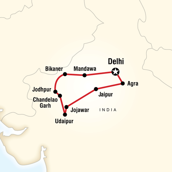 Map of the route for Mysteries of India