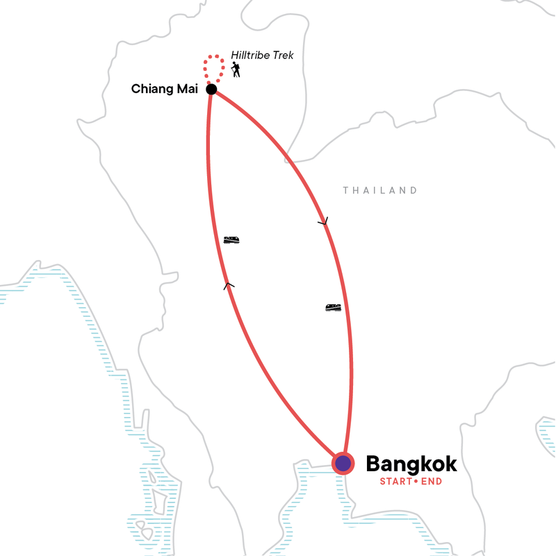 Map of the route for Northern Thailand: Hilltribes & Villages