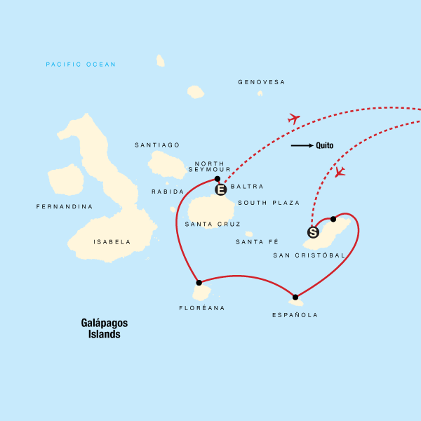 Map of the route for Galápagos — South & Central Islands aboard the Estrella del Mar