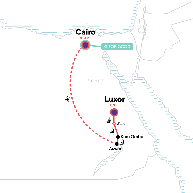 Map of the route for Egypt: Ancient Wonders & Temples of the Nile
