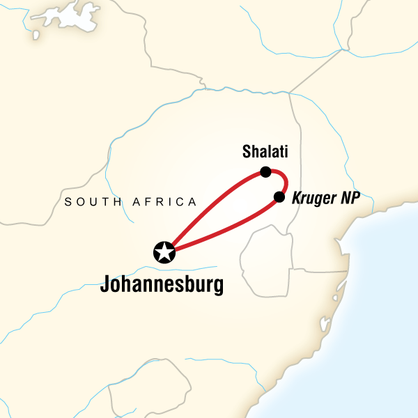 Map of the route for Kruger Camping Safari