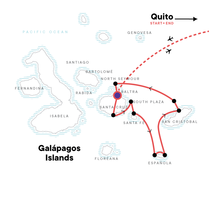 Map of the route for Galápagos — South & East Islands aboard the Yolita