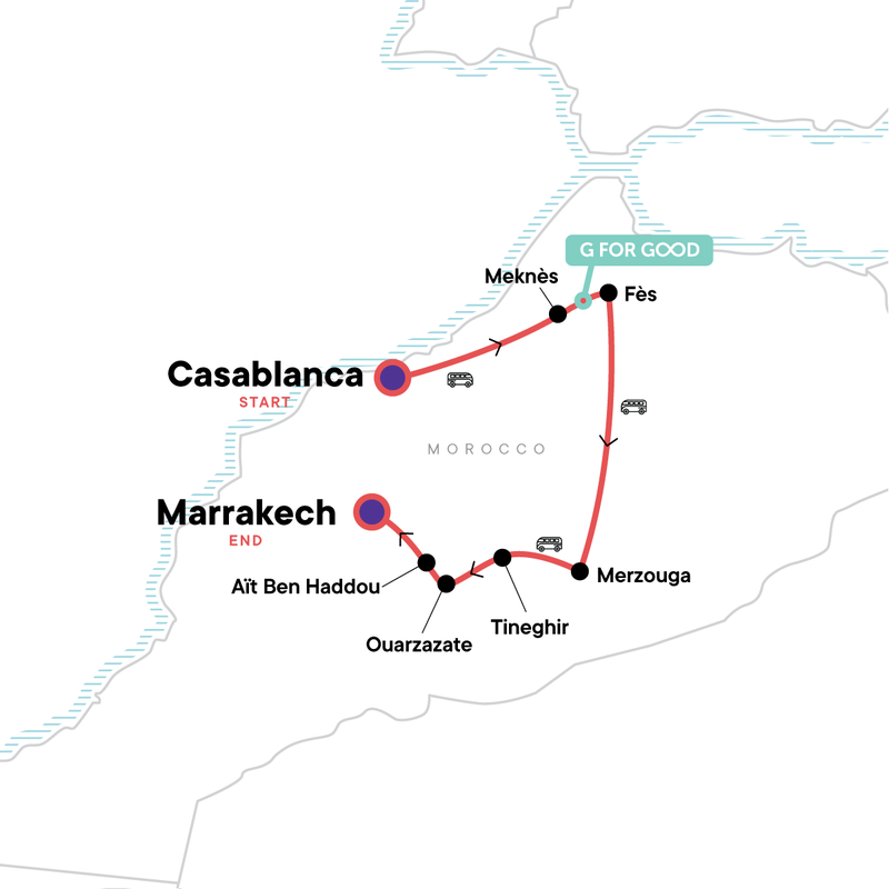 Map of the route for The Best of Morocco