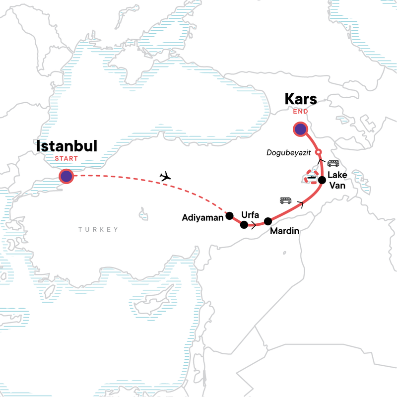 Map of the route for Eastern Turkey Adventure