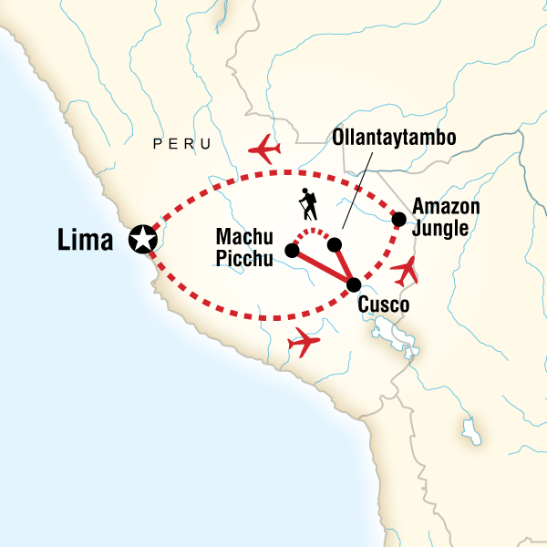 Map of the route for Amazon to the Andes - Teenage Adventure