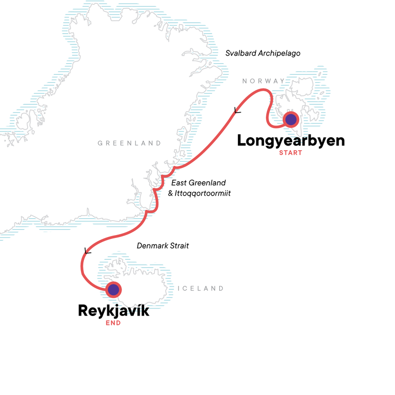 Map of the route for Arctic Highlights Southbound