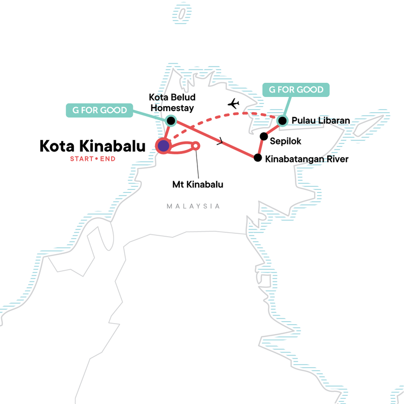 Map of the route for Highlights of Sabah & Mt Kinabalu