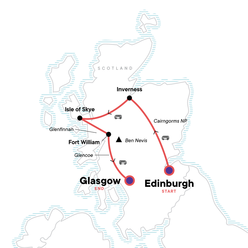 Map of the route for Highlights of Scotland — Plus
