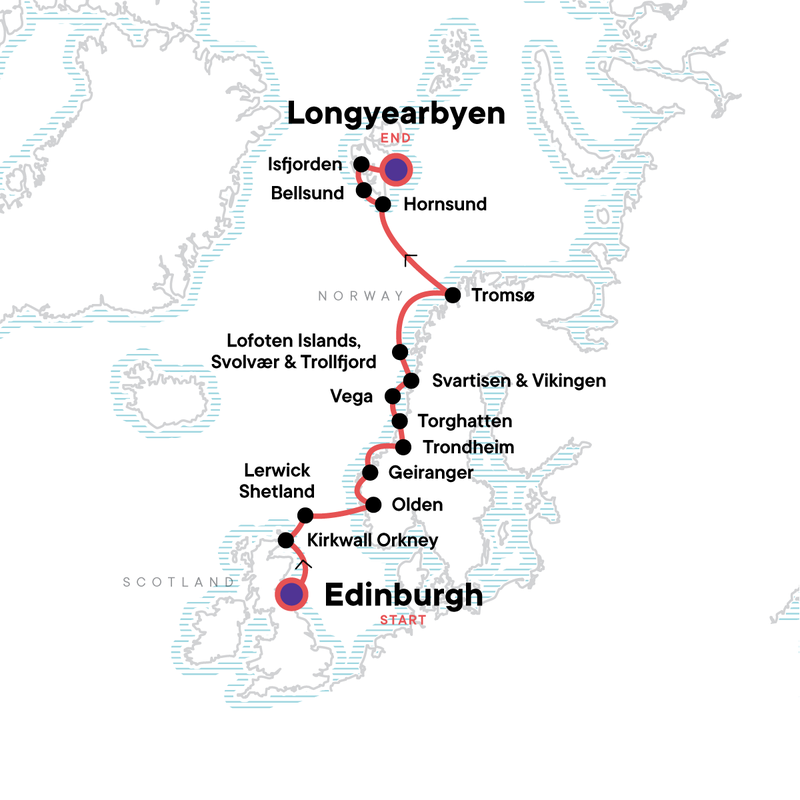 Map of the route for Norwegian Arctic Encompassed