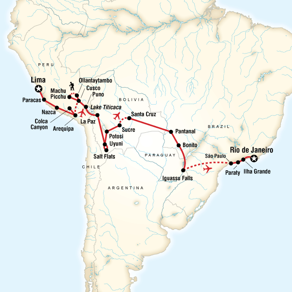 Map of the route for Southern Cross Eastbound - Lima to Rio