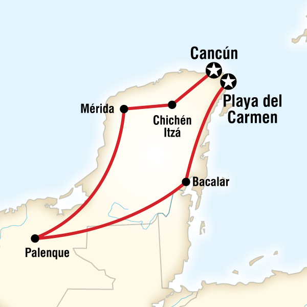 Map of the route for Mayan Highlights
