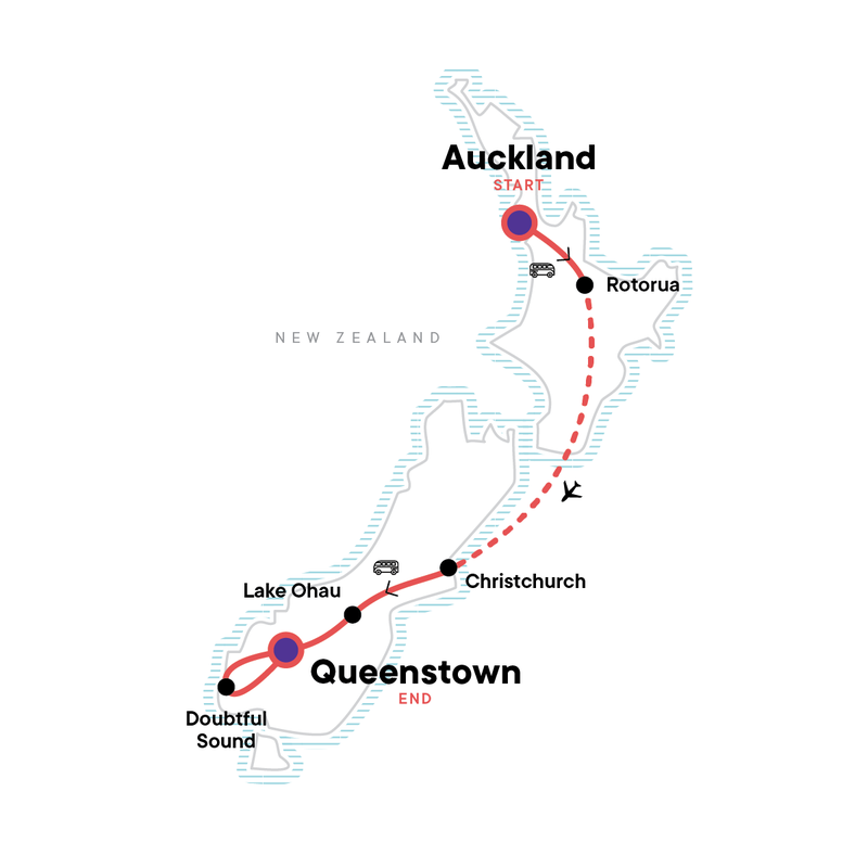 Map of the route for New Zealand Express — Plus