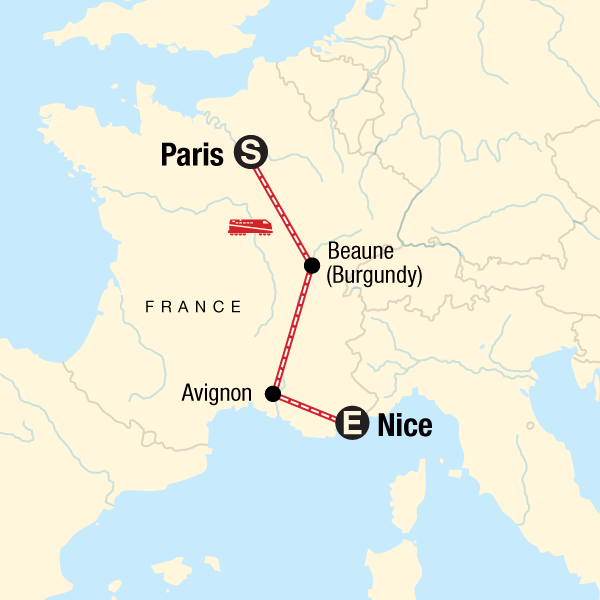 Map of the route for Highlights of France