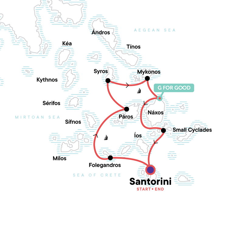Map of the route for Sailing Greece - Santorini to Santorini