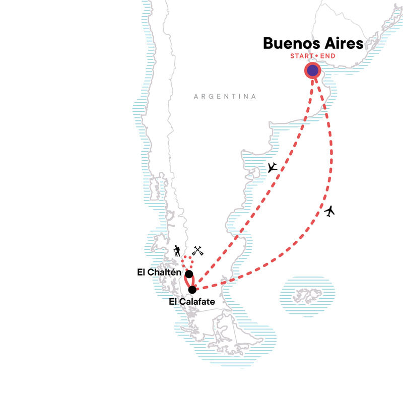 Map of the route for Patagonia Hiking