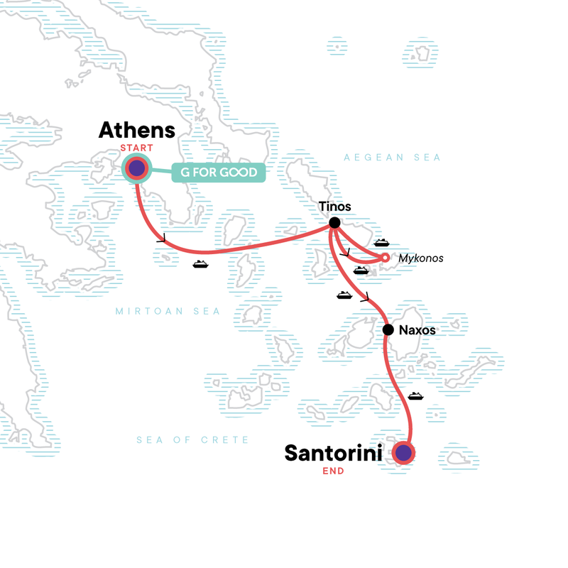 Map of the route for Solo-ish Greece