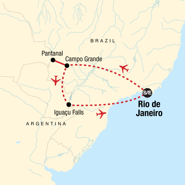 Map of the route for Explore Brazil