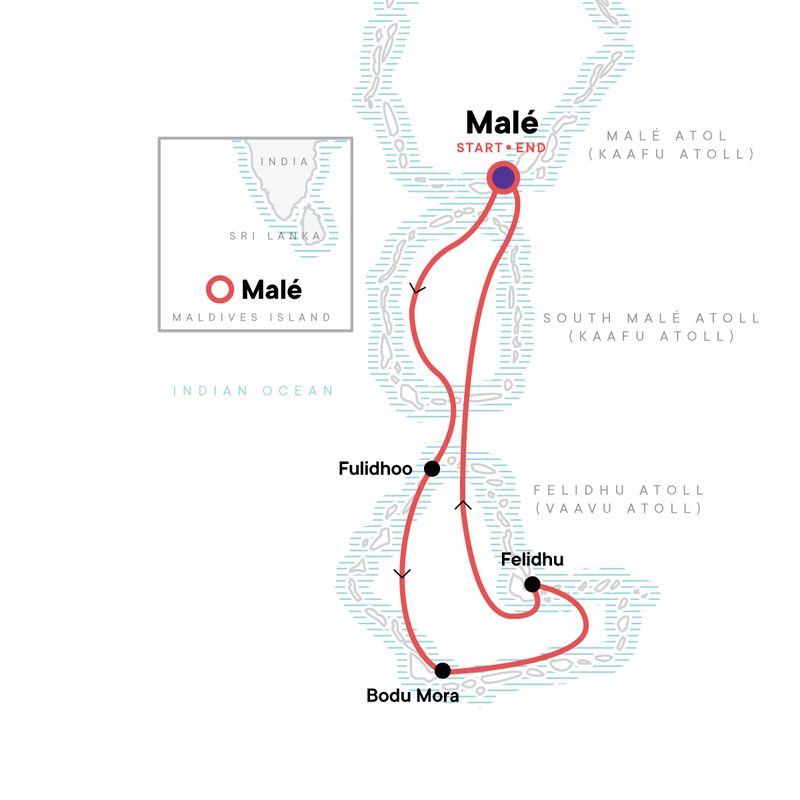 Map of the route for Maldives Dhoni Cruise