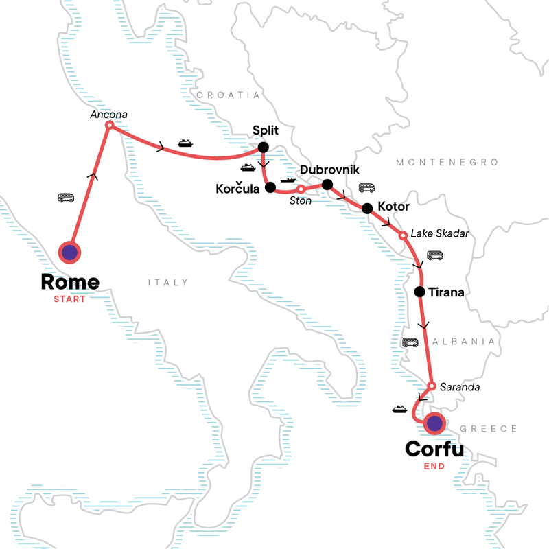 Map of the route for The Dalmatian Coast: Croatia, Corfu & Medieval Cities