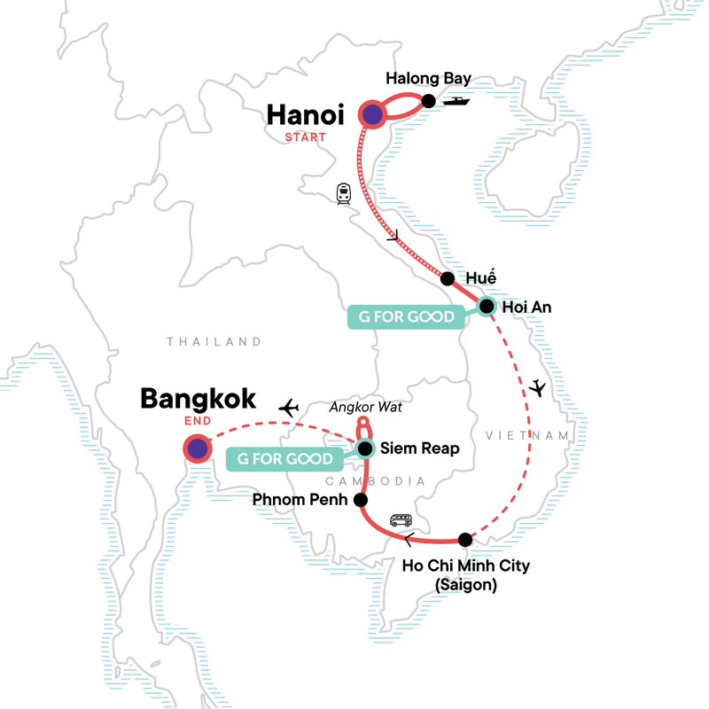 Map of the route for Essential Vietnam & Cambodia