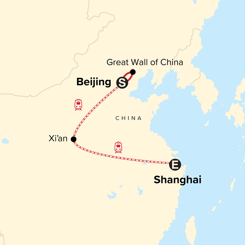 Map of the route for Journeys: Wonders of China