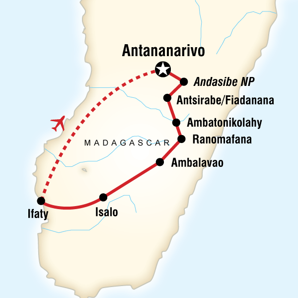 Map of the route for Highlights of Madagascar