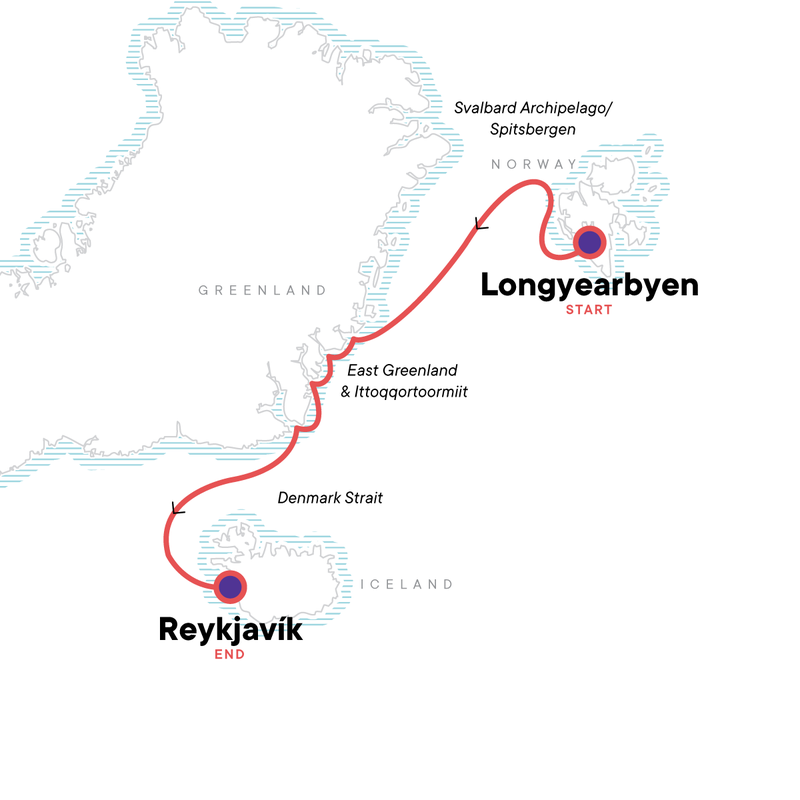 Map of the route for Arctic Highlights