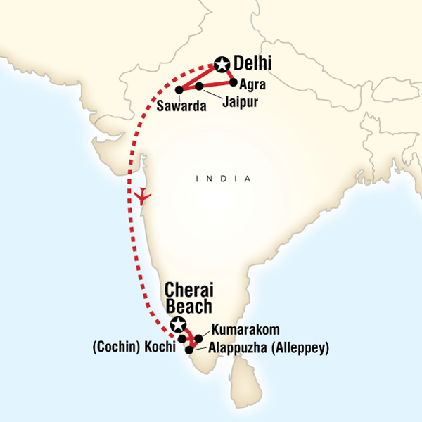 Map of the route for Iconic India
