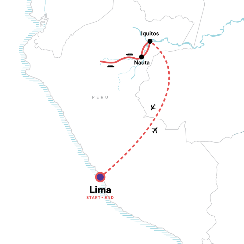 Map of the route for Amazon Riverboat Adventure