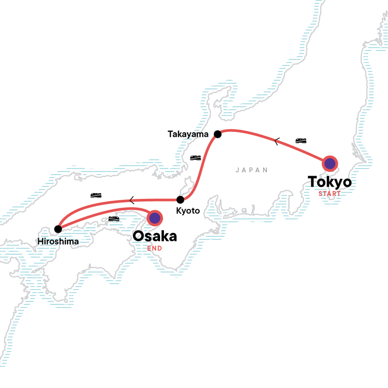 Map of the route for Epic Japan: Speed Trains & Street Food