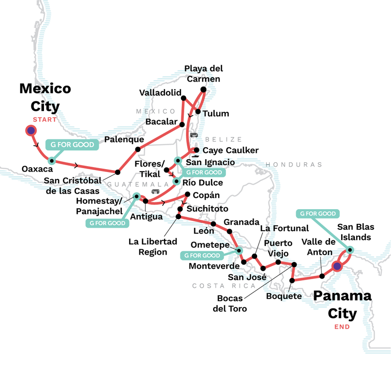 Map of the route for Total Central America: Two Months of Wild