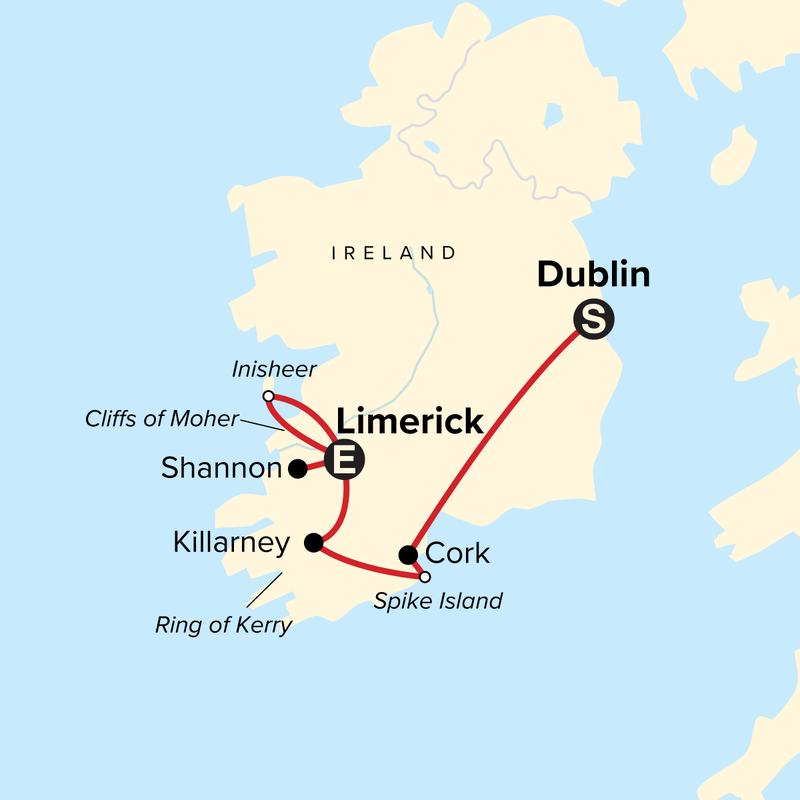 Map of the route for Ireland Family Journey: Castles, Folklore & Gaelic Traditions