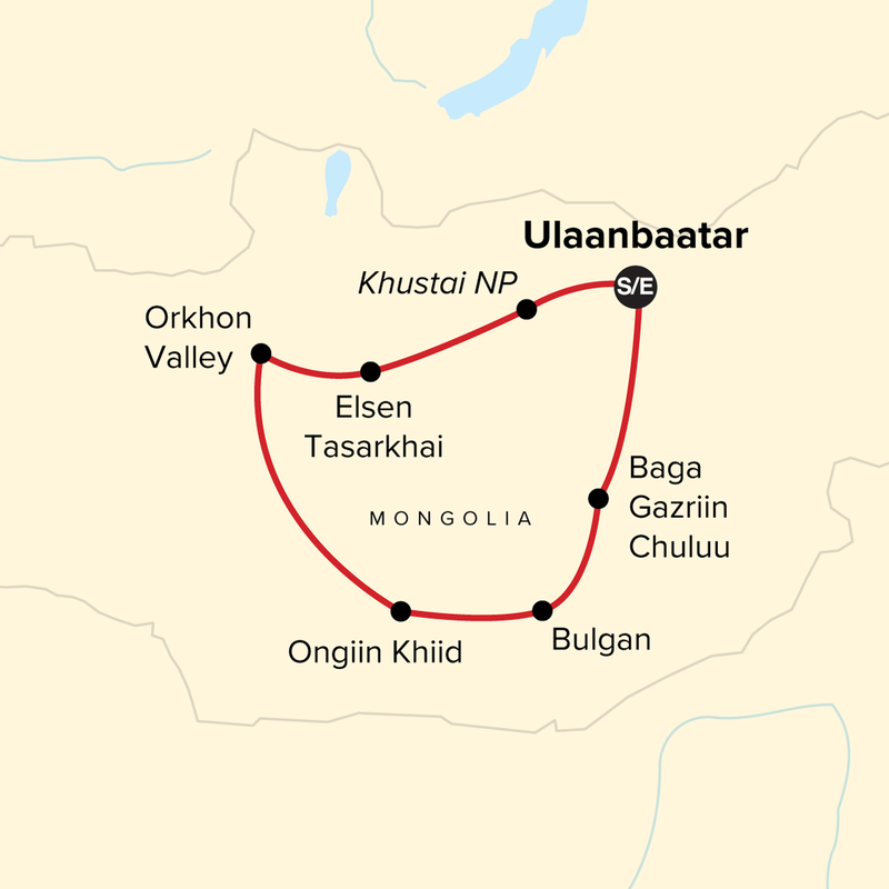 Map of the route for Journeys: Mongolia & The Naadam Festival