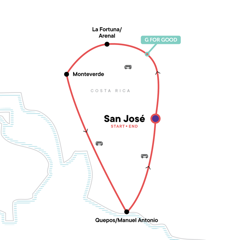 Map of the route for Costa Rica Quest — Plus